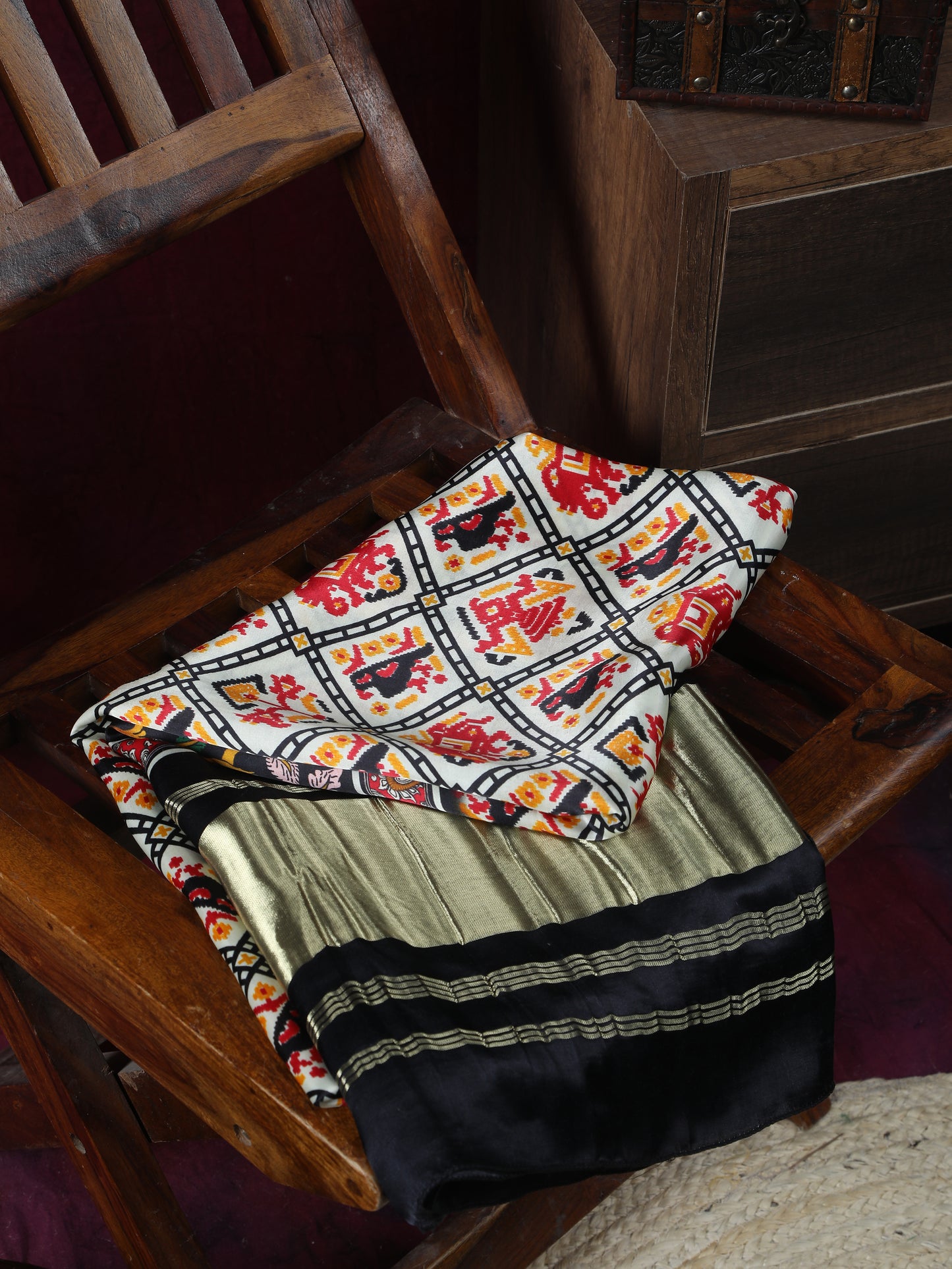 black & offwhite patola ikkat print dupatta in modal silk