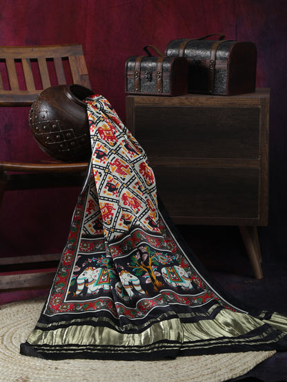BLACK & OFFWHITE PATOLA IKKAT PRINT DUPATTA IN MODAL SILK