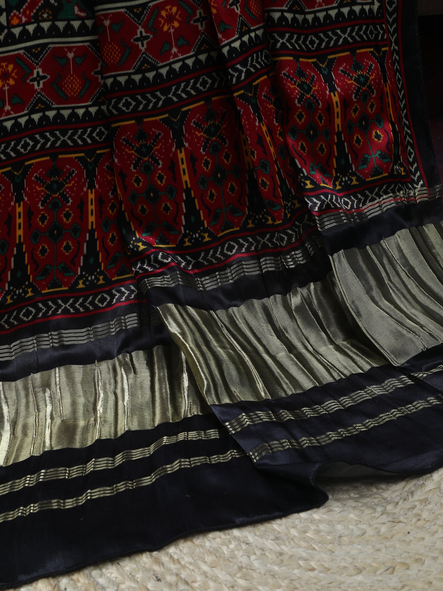 black&red patola print dupatta in modal silk