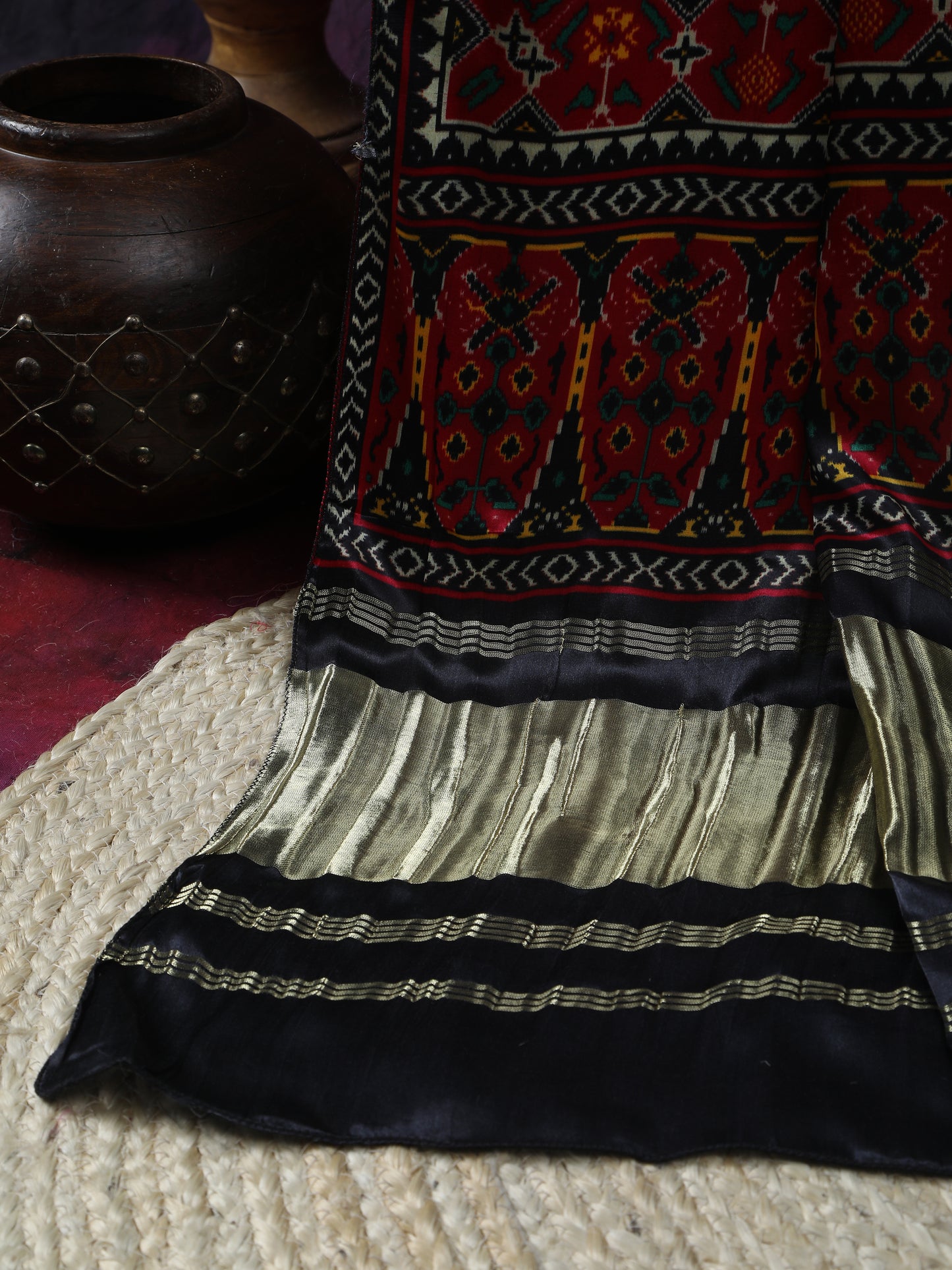 black&red patola print dupatta in modal silk