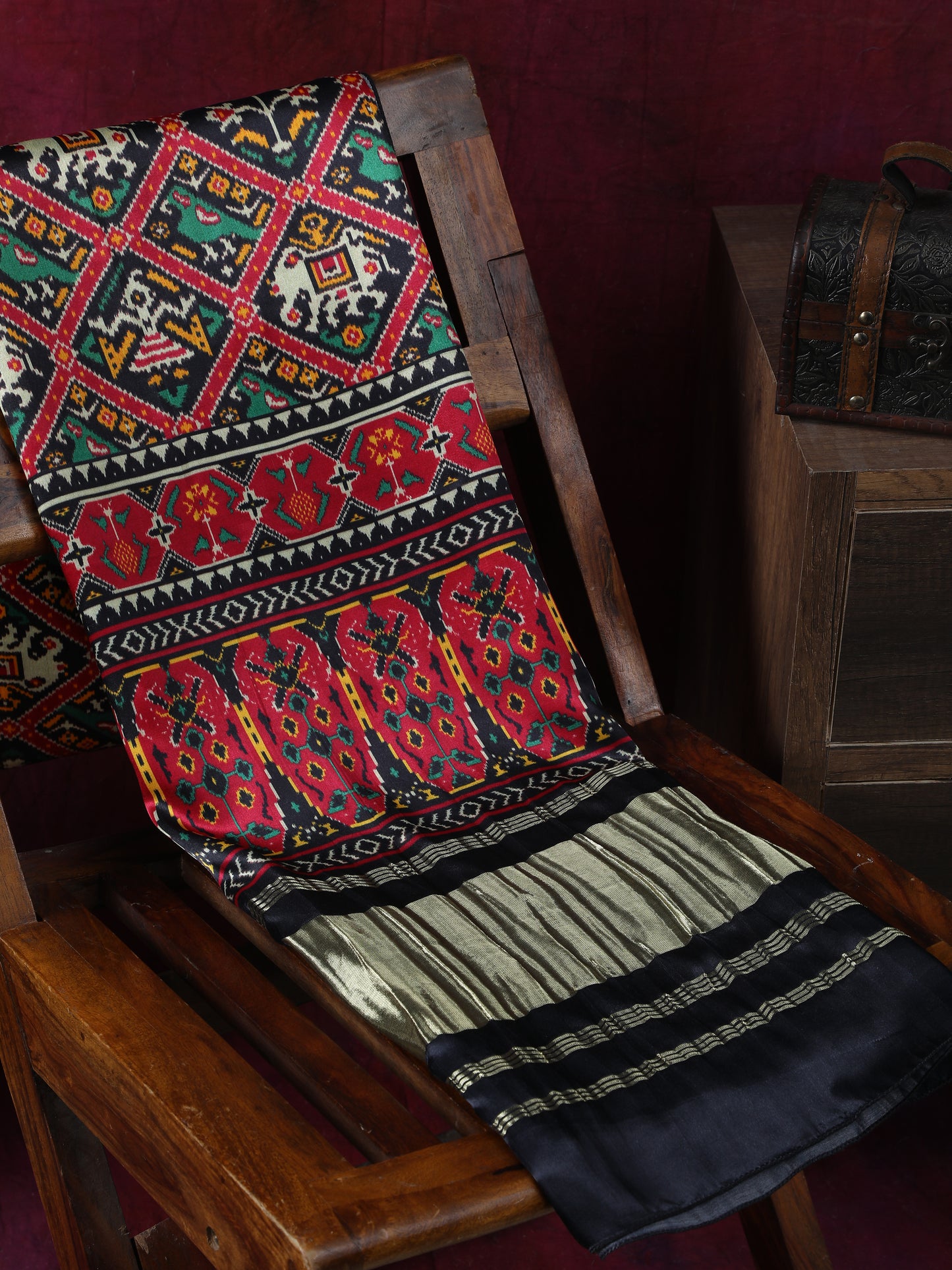 black&red patola print dupatta in modal silk