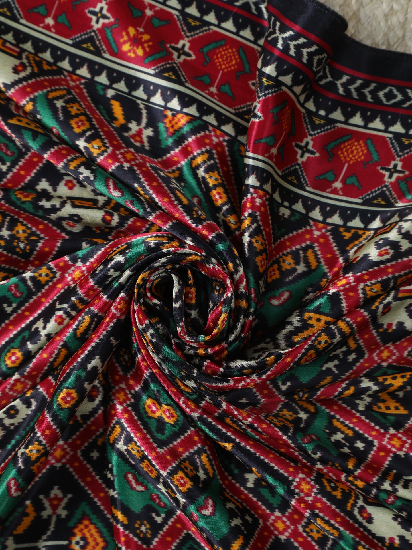 black&red patola print dupatta in modal silk