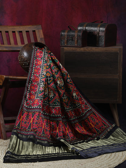 BLACK&RED PATOLA PRINT DUPATTA IN MODAL SILK
