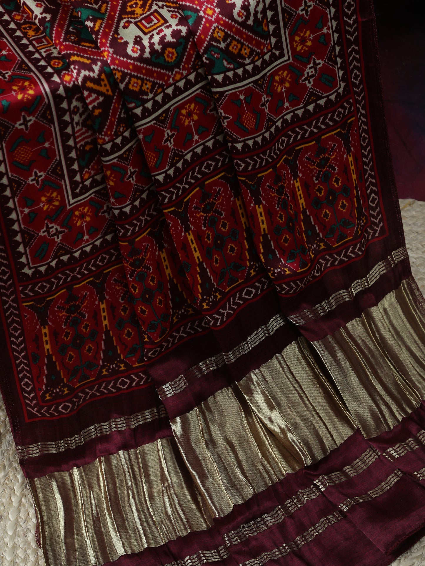 coffe maroon patola ikkat print dupatta in modal silk