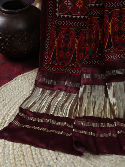 COFFE MAROON PATOLA IKKAT PRINT DUPATTA IN MODAL SILK