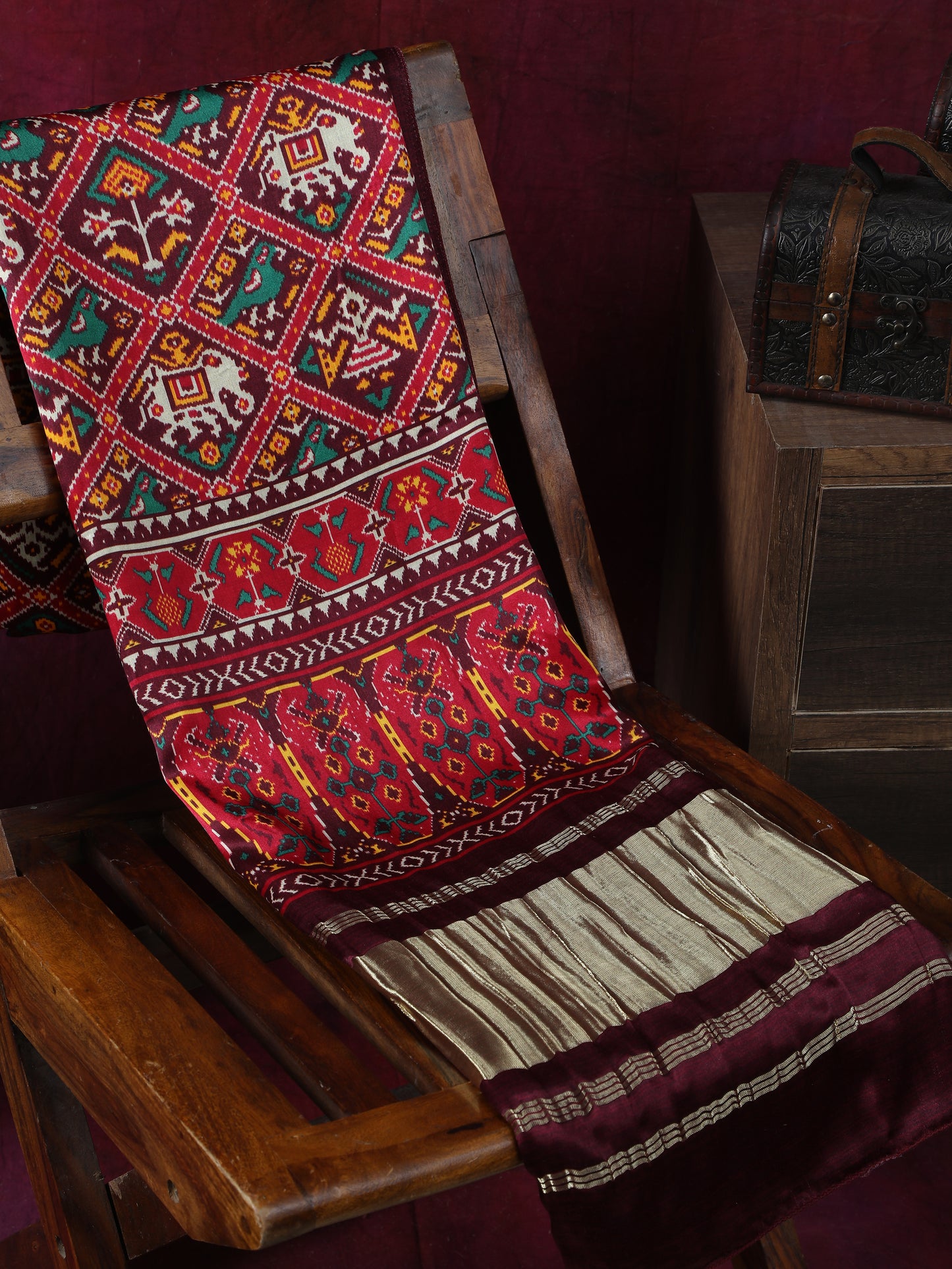 coffe maroon patola ikkat print dupatta in modal silk