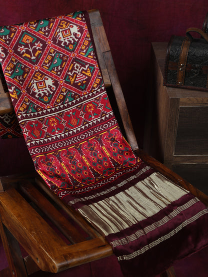 COFFE MAROON PATOLA IKKAT PRINT DUPATTA IN MODAL SILK