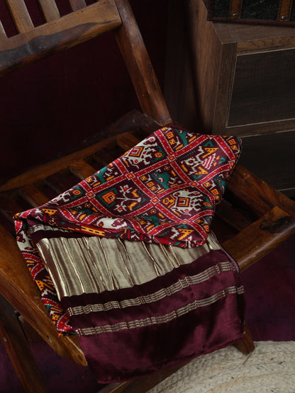 COFFE MAROON PATOLA IKKAT PRINT DUPATTA IN MODAL SILK