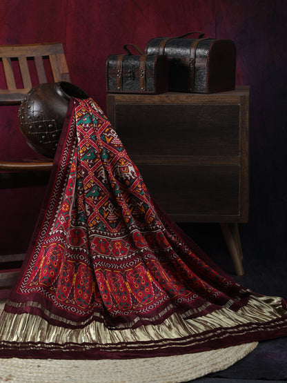 COFFE MAROON PATOLA IKKAT PRINT DUPATTA IN MODAL SILK
