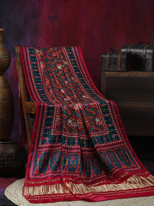 RANI & BLUE PATOLA IKKAT PRINT DUPATTA IN MODAL SILK