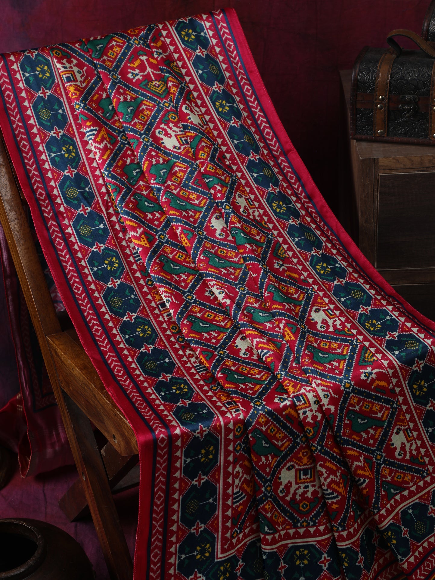 rani & blue patola ikkat print dupatta in modal silk