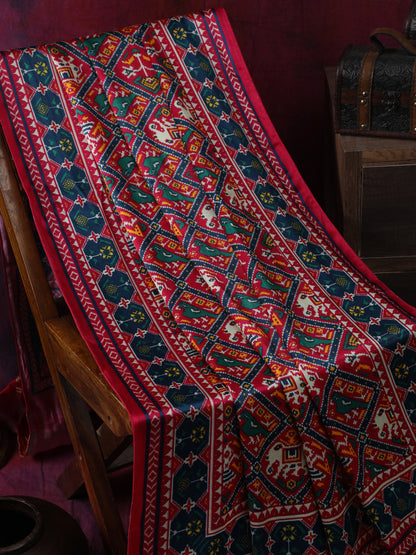 RANI & BLUE PATOLA IKKAT PRINT DUPATTA IN MODAL SILK