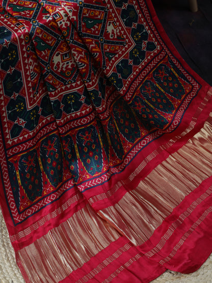 RANI & BLUE PATOLA IKKAT PRINT DUPATTA IN MODAL SILK