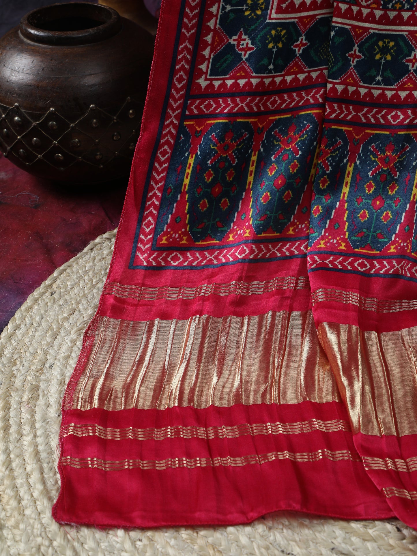 rani & blue patola ikkat print dupatta in modal silk