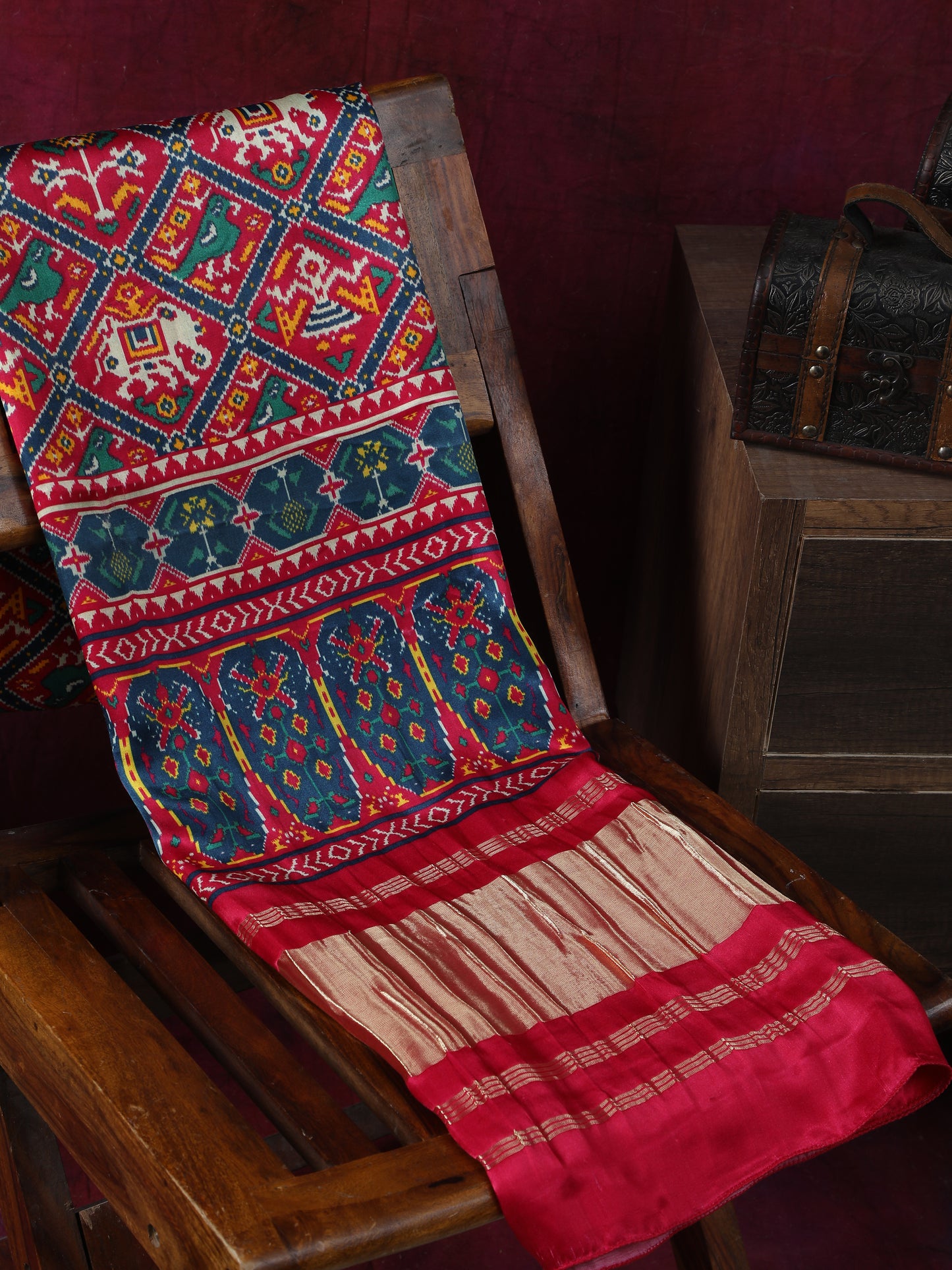 rani & blue patola ikkat print dupatta in modal silk