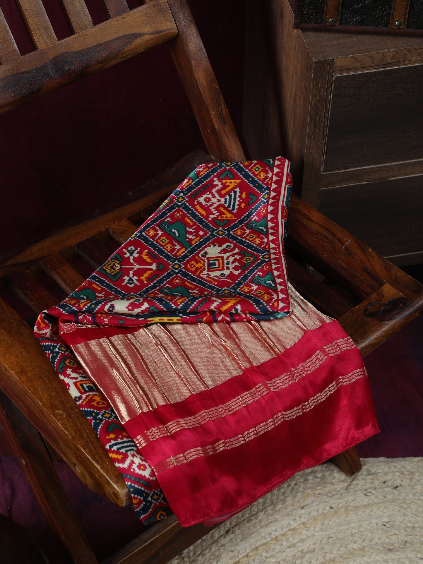 rani & blue patola ikkat print dupatta in modal silk