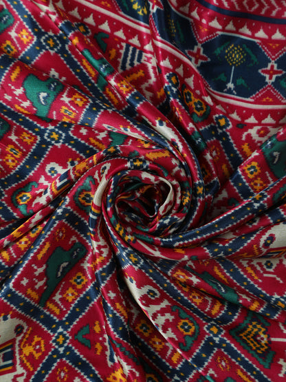 RANI & BLUE PATOLA IKKAT PRINT DUPATTA IN MODAL SILK