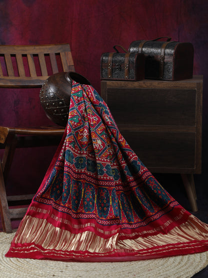 RANI & BLUE PATOLA IKKAT PRINT DUPATTA IN MODAL SILK