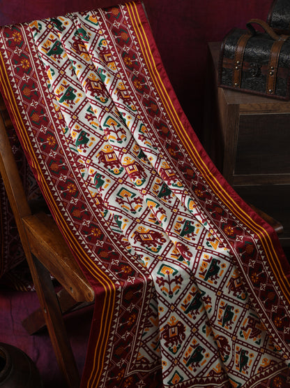 MAROON & CREAM PATOLA IKKAT PRINT DUPATTA