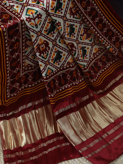 MAROON & CREAM PATOLA IKKAT PRINT DUPATTA