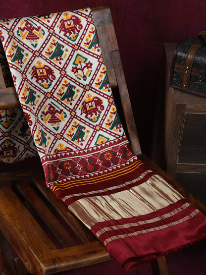 MAROON & CREAM PATOLA IKKAT PRINT DUPATTA