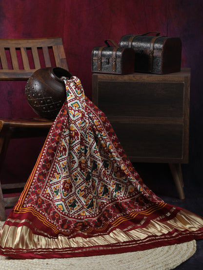 MAROON & CREAM PATOLA IKKAT PRINT DUPATTA