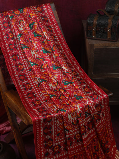 RED PATOLA IKKAT PRINT DUPATTA IN MODAL SILK