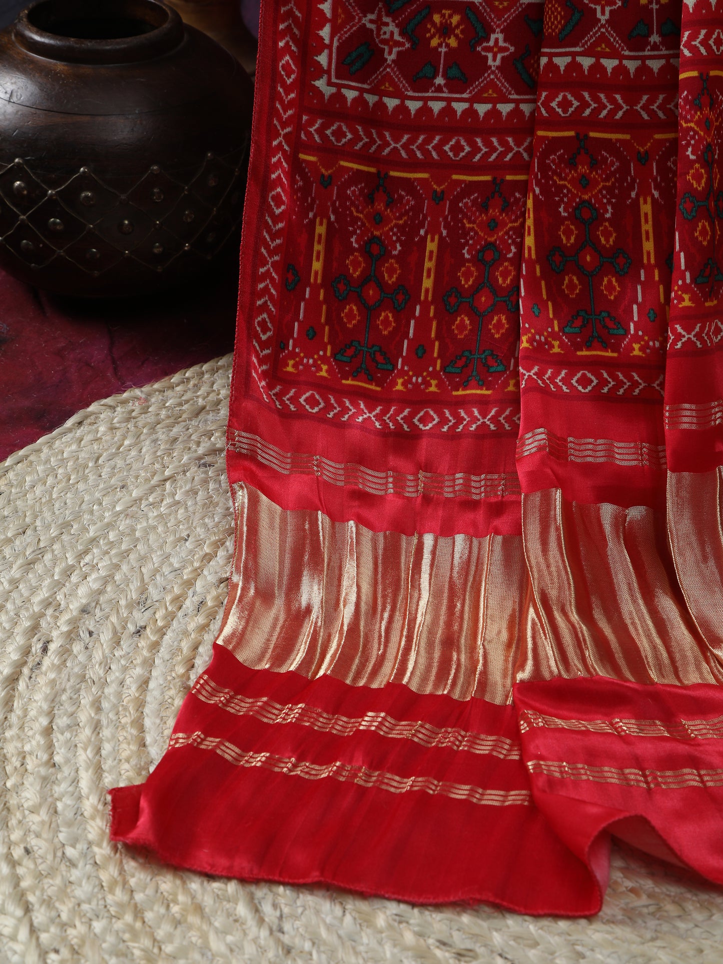 red patola ikkat print dupatta in modal silk