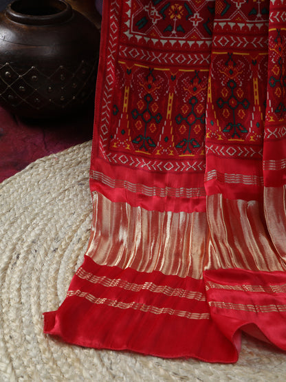 RED PATOLA IKKAT PRINT DUPATTA IN MODAL SILK