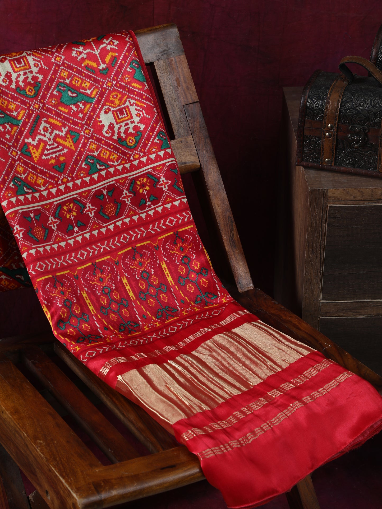 red patola ikkat print dupatta in modal silk