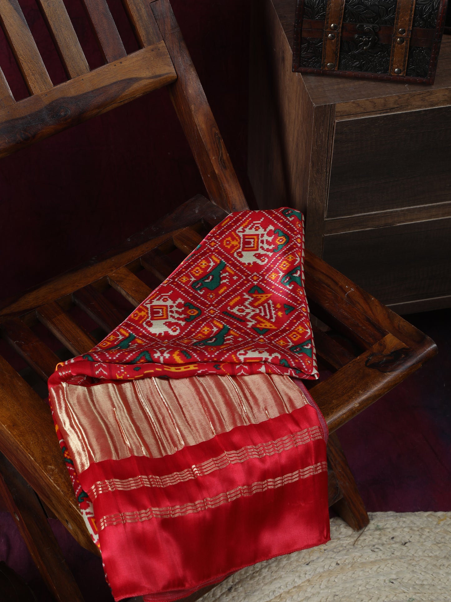 red patola ikkat print dupatta in modal silk