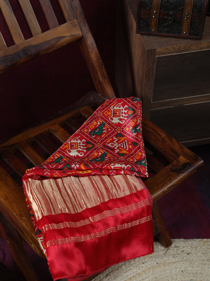 RED PATOLA IKKAT PRINT DUPATTA IN MODAL SILK
