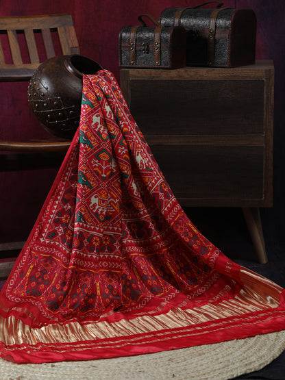 RED PATOLA IKKAT PRINT DUPATTA IN MODAL SILK