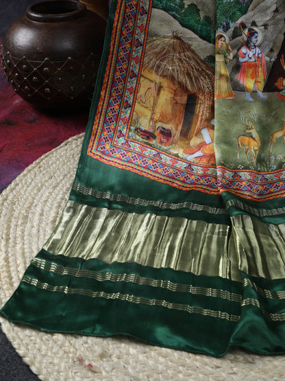 Pichwai With Kalamkari Ramayan theme Dupatta