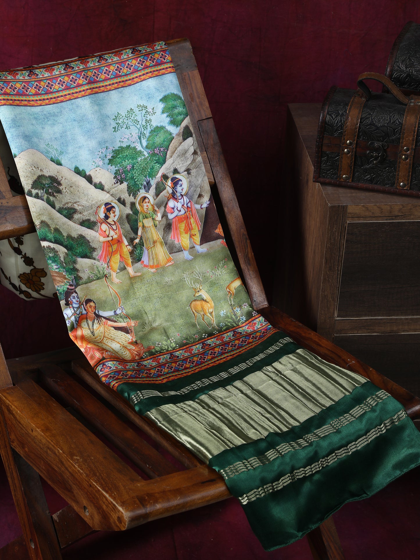 pichwai with kalamkari ramayan theme dupatta