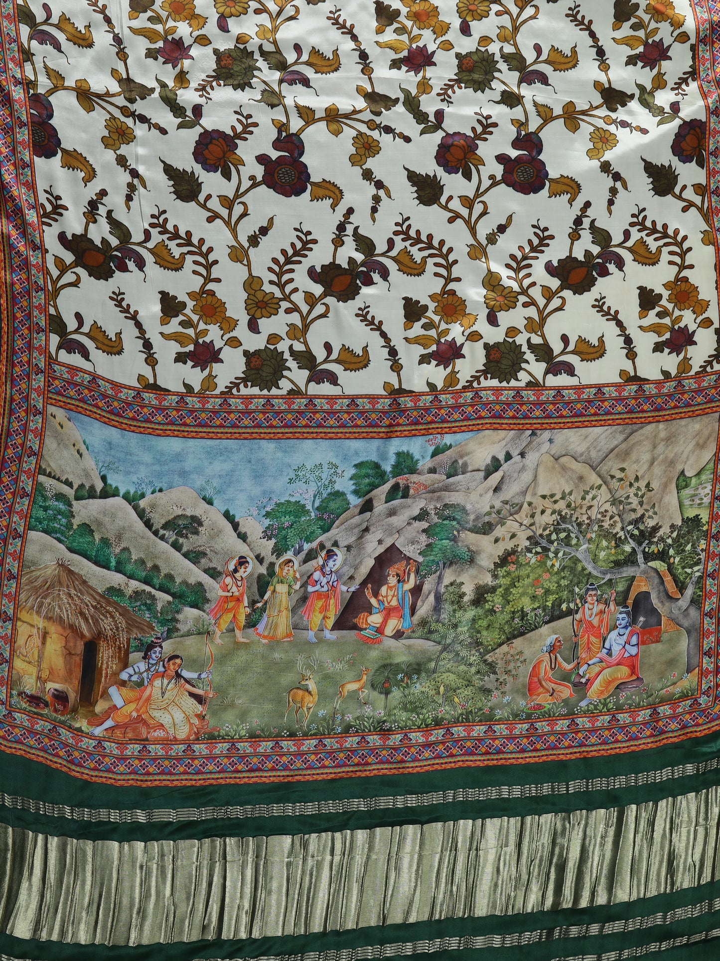 pichwai with kalamkari ramayan theme dupatta
