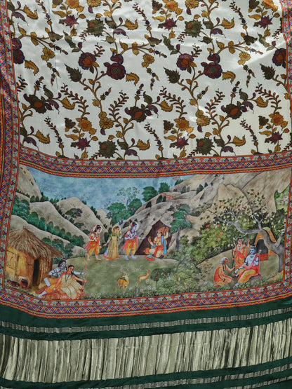 Pichwai With Kalamkari Ramayan theme Dupatta