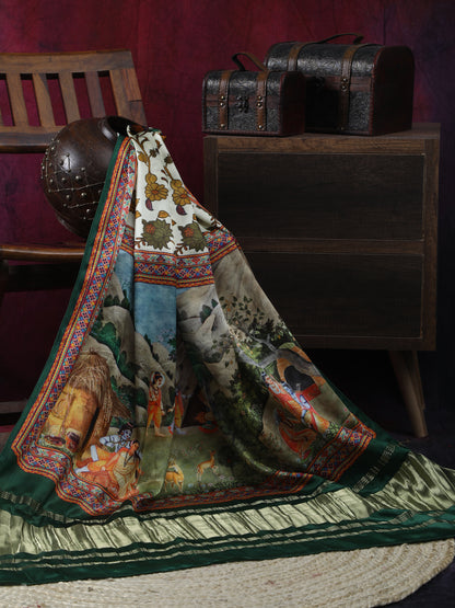 Pichwai With Kalamkari Ramayan theme Dupatta