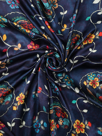 RED&BLUE KALAMKARI PRINT SAREE WITH HATHI BANARASI PALLU SAREE