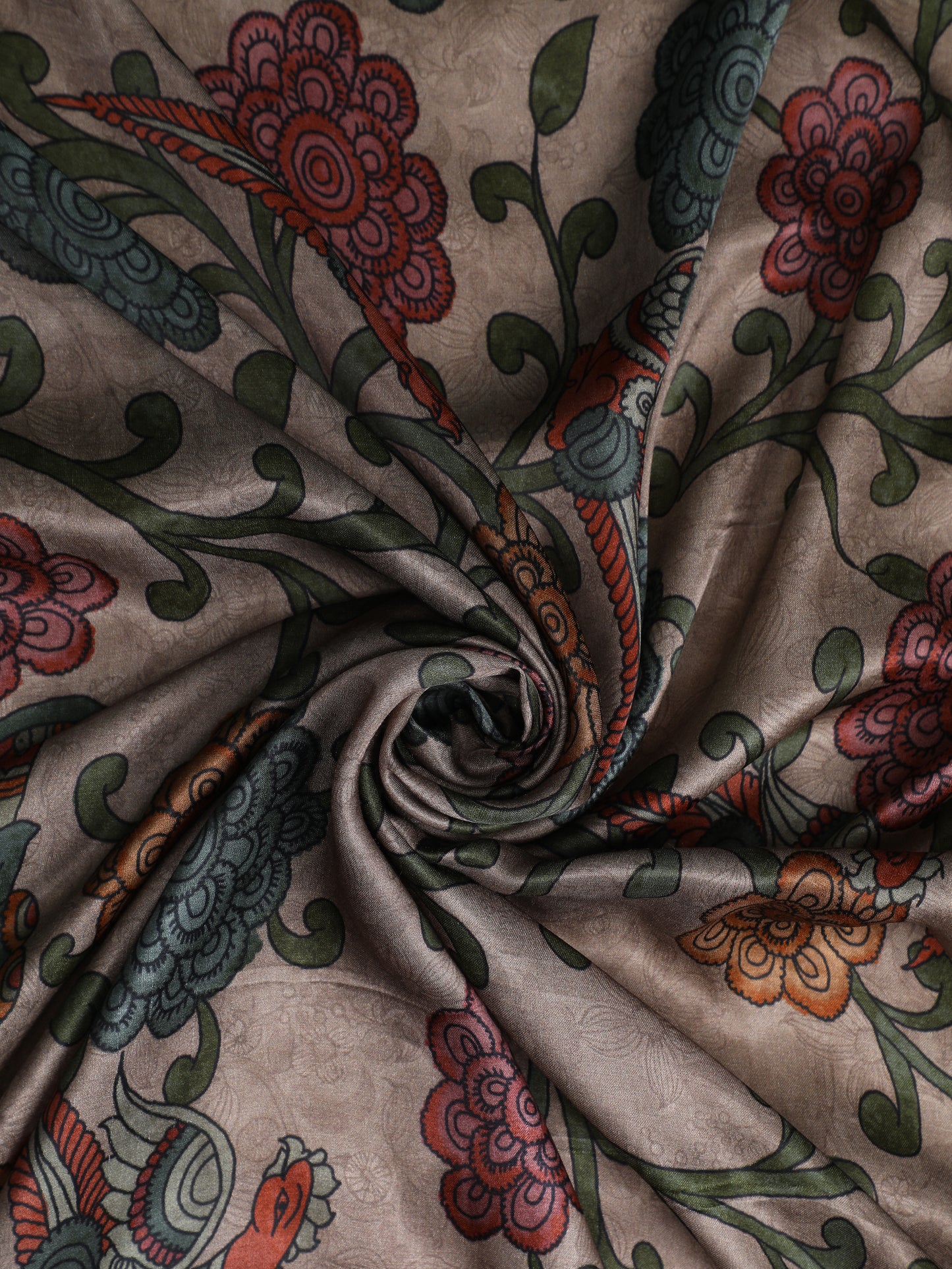 rust kalamkari print saree with hathi banarasi pallu saree