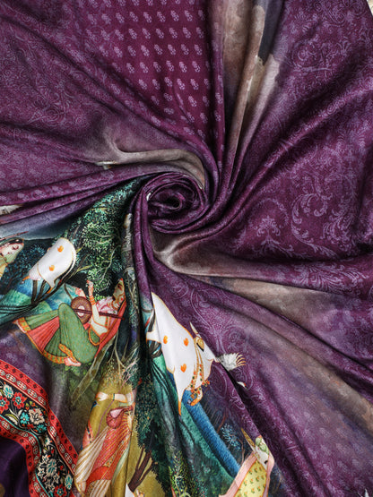 PURPLE PICHWAI RADHA KRISHNA PRINT SAREE WITH HATHI BANARASI PALLU SAREE