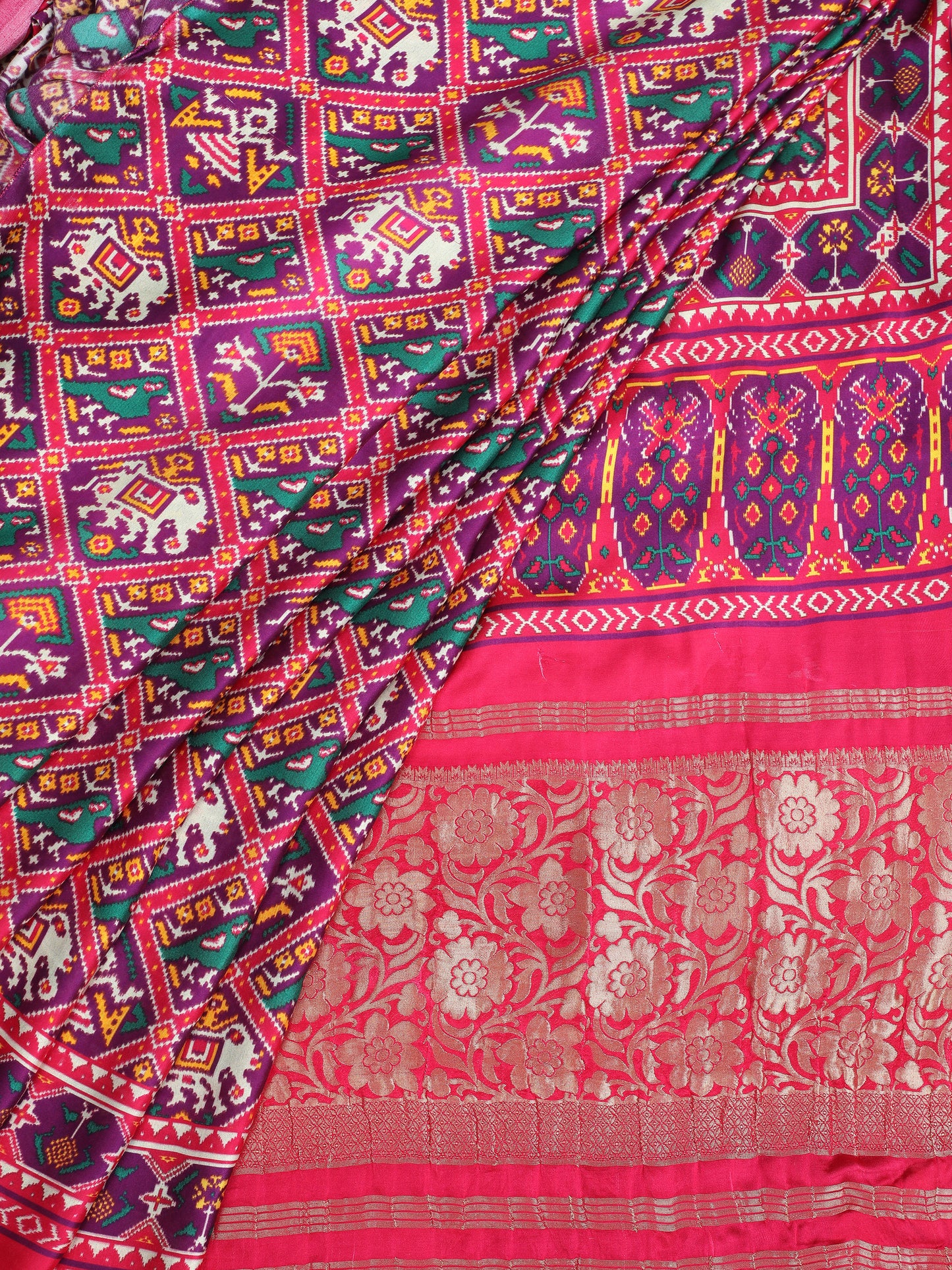 rani & purple ikkat saree with banarasi pallu