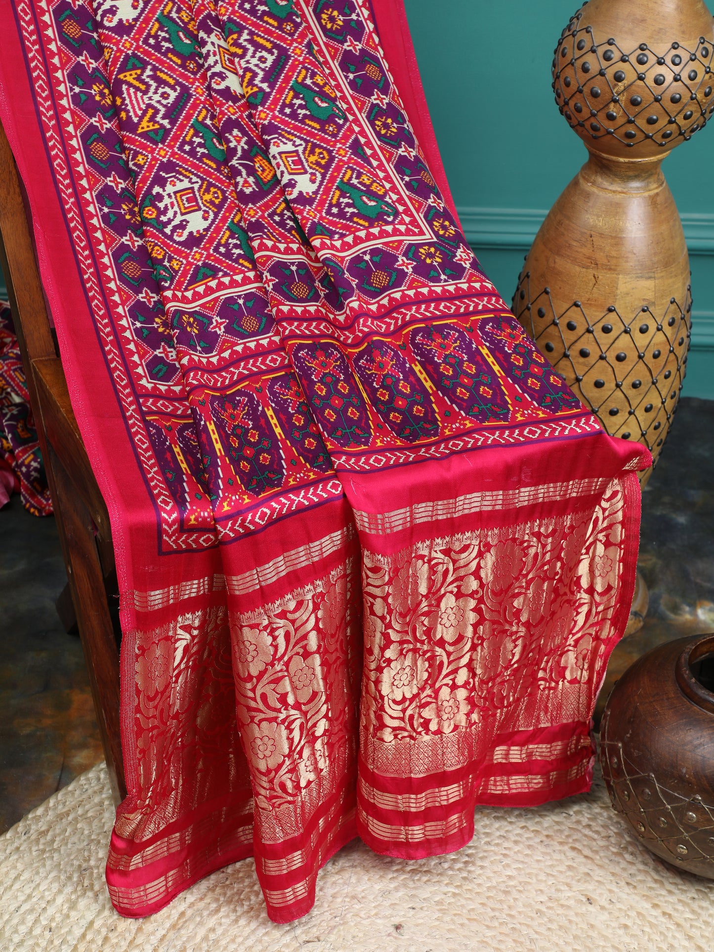 rani & purple ikkat saree with banarasi pallu