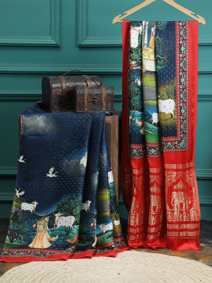 PICHWAI RADHA KRISHNA PRINT SAREE WITH HATHI BANARASI PALLU SAREE