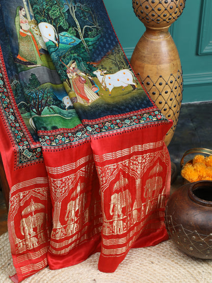 PICHWAI RADHA KRISHNA PRINT SAREE WITH HATHI BANARASI PALLU SAREE