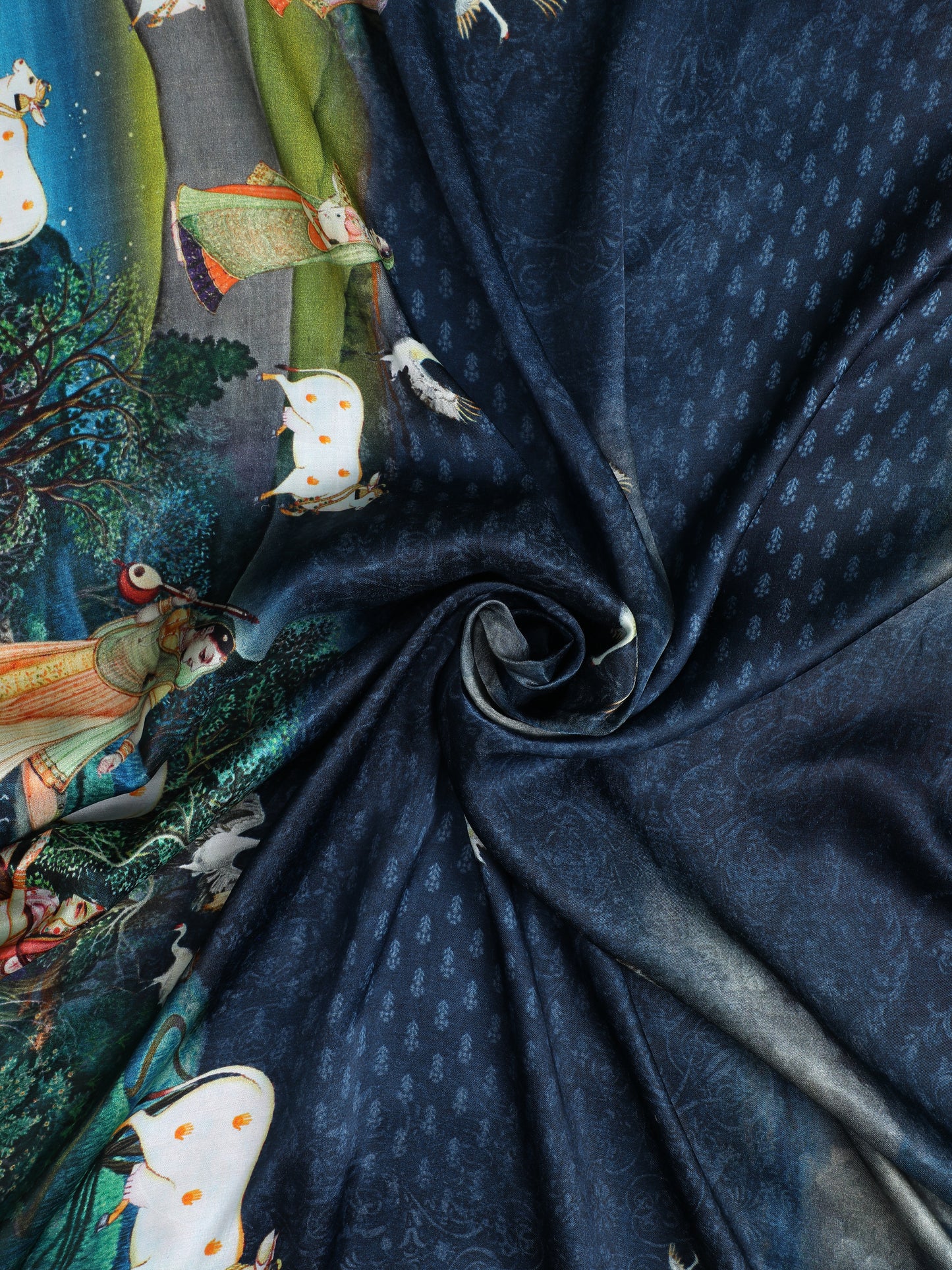 pichwai radha krishna print saree with hathi banarasi pallu saree