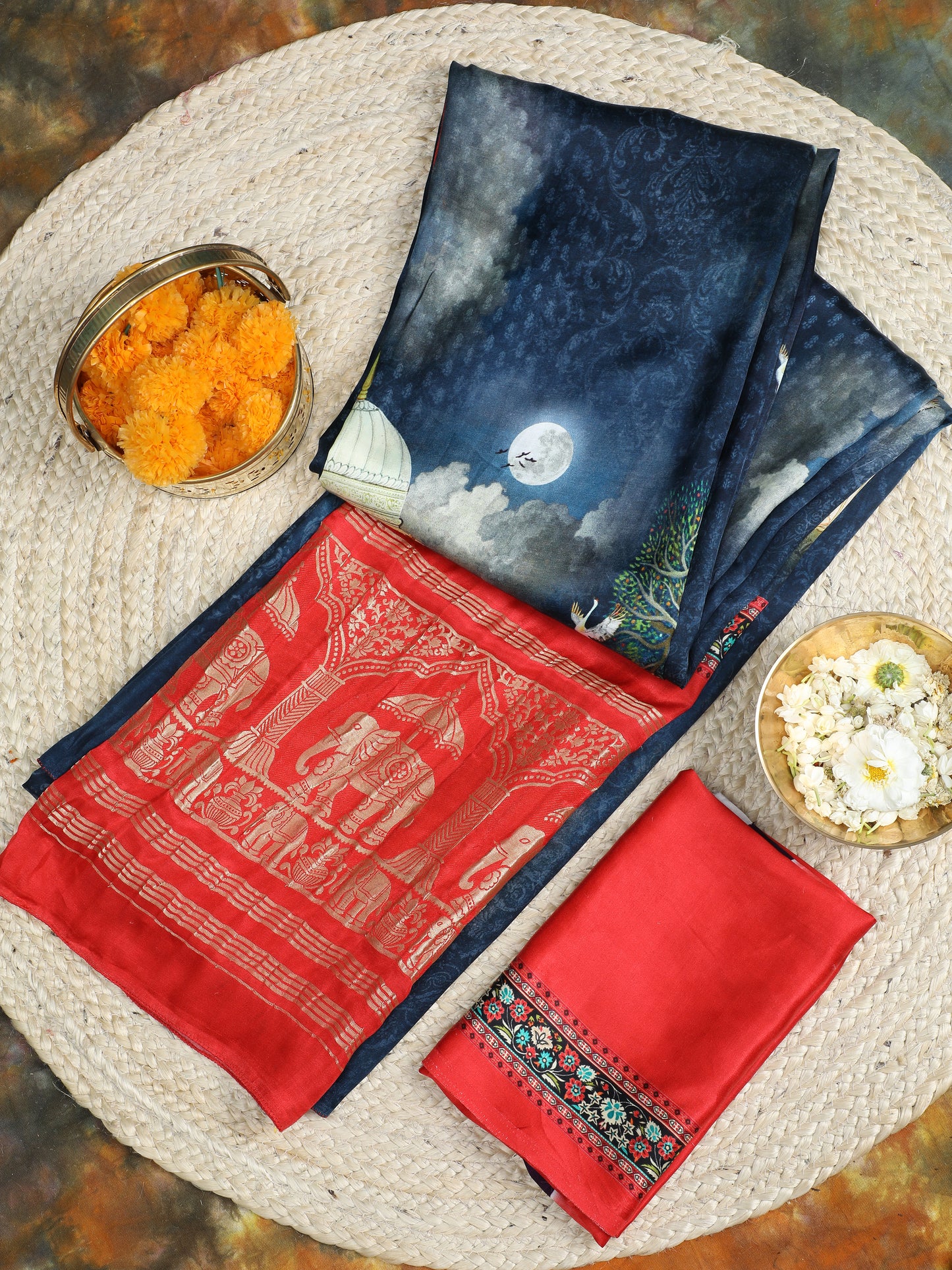 pichwai radha krishna print saree with hathi banarasi pallu saree