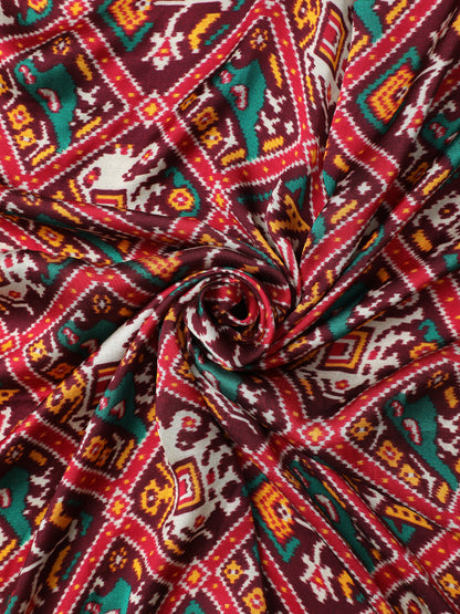 COFEE & MAROON IKKAT SAREE WITH BANARASI PALLU