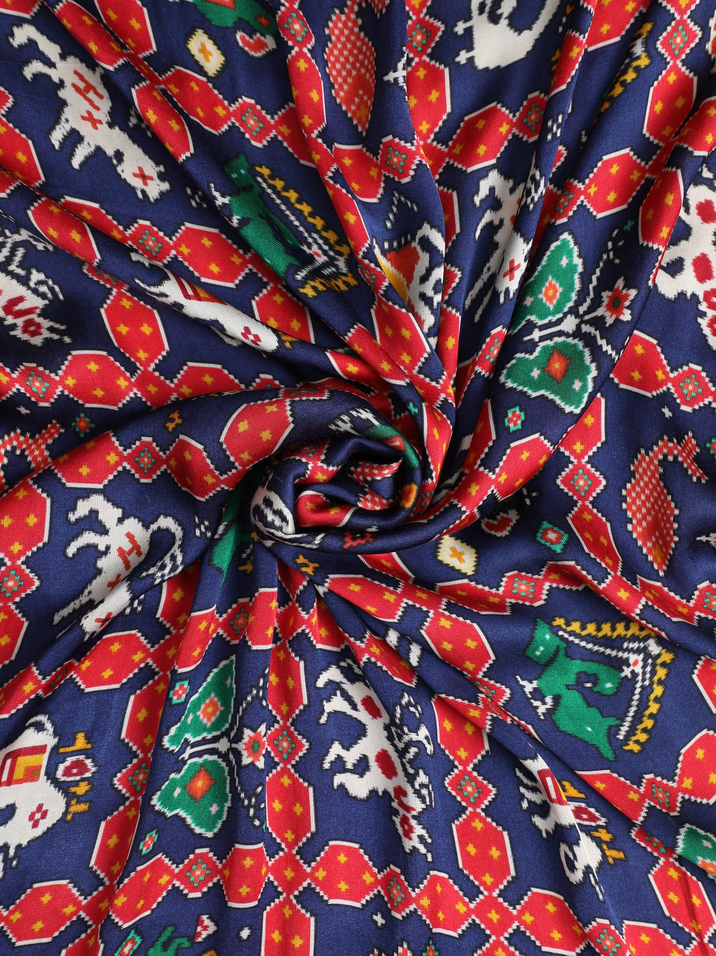 red & blue ikkat saree with tissue pallu