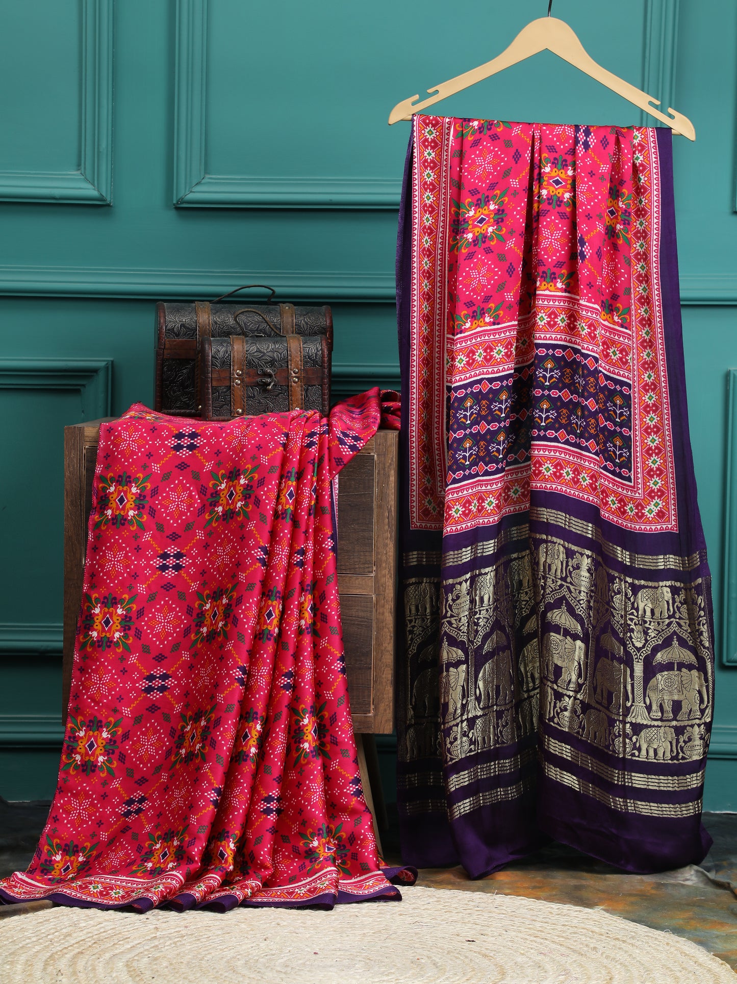 purple & rani ikkat saree with tissue pallu